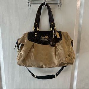 COACH Madison Brown Signature Carriage Logo Canvas & Leather Handbag